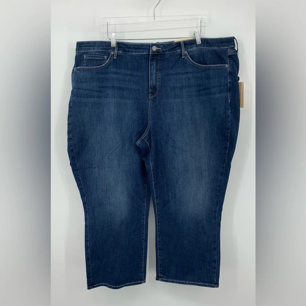 NYDJ Relaxed Piper Crop jeans blue denim dark wash straight leg stretch new 26W